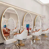 Kirpyklos konsolė su LED veidrodžiu – PRO modelis 200 × 80 cm, aliuminio rėmas (aukso spalvos)